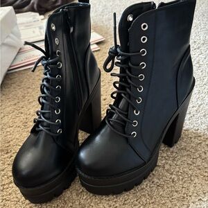 Black Lace-Up Platform Boots